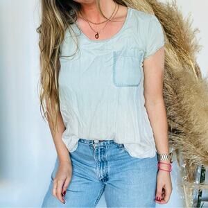 ANTHROPOLOGIE HOLDING HORSES Blue Chambray Ombre Denim Tee Shirt Blouse Top S